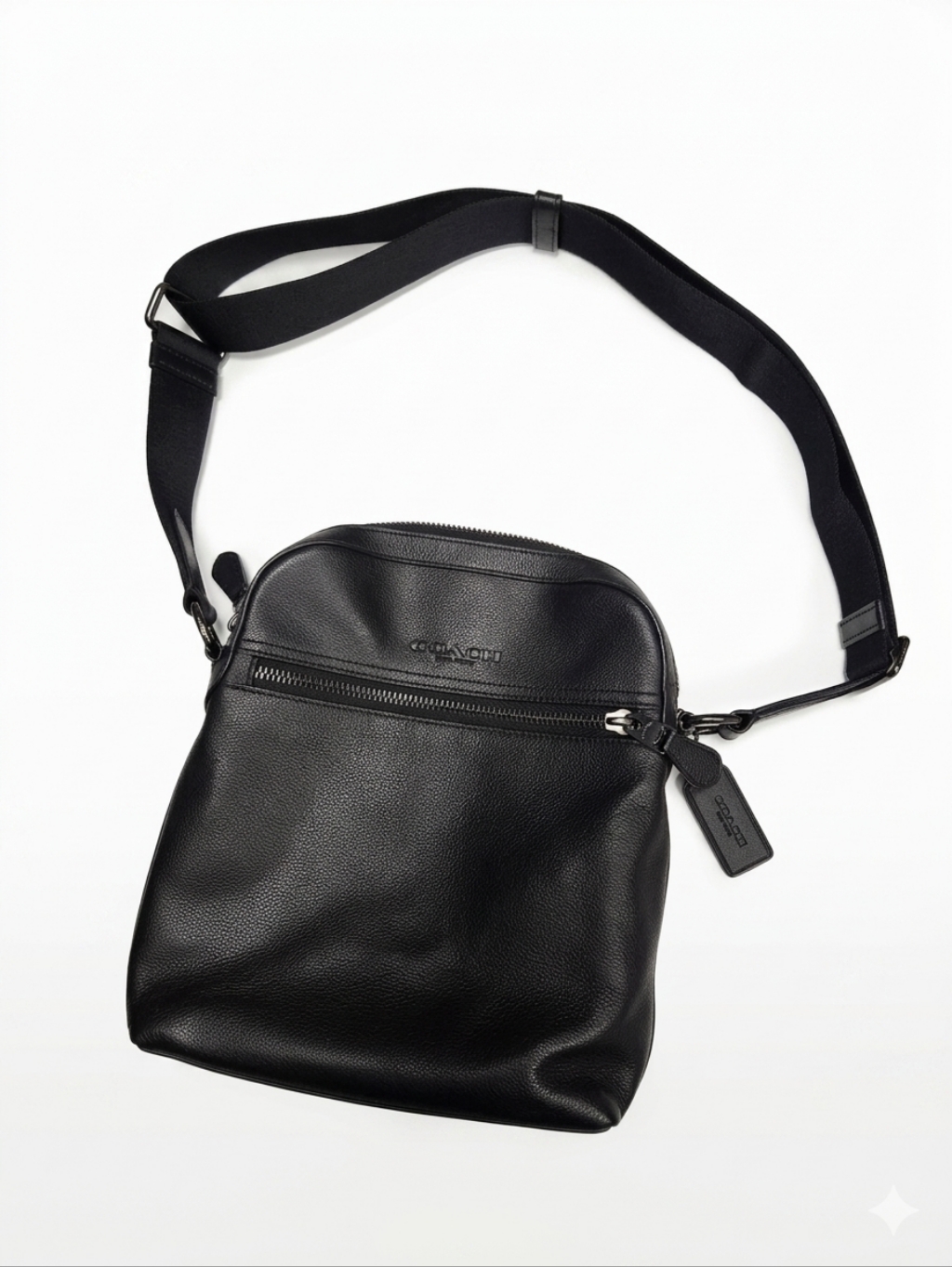 Coach Houston Flight Bag Black Leather Gunmetal Messenger Crossbody Bag